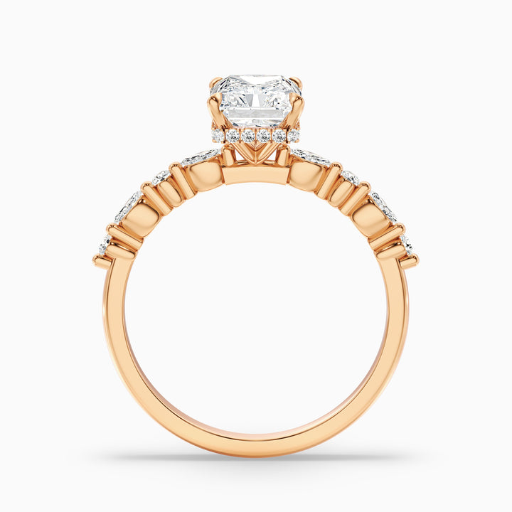 Gloria 2 Carat Radiant With Side Stone Hidden Halo Lab Grown Diamond Ring in 925 Sterling Silver