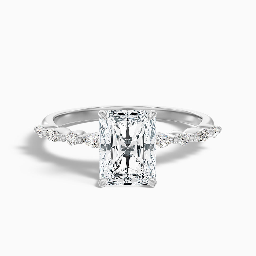 Gloria 2 Carat Radiant With Side Stone Hidden Halo Lab Grown Diamond Ring in 925 Sterling Silver