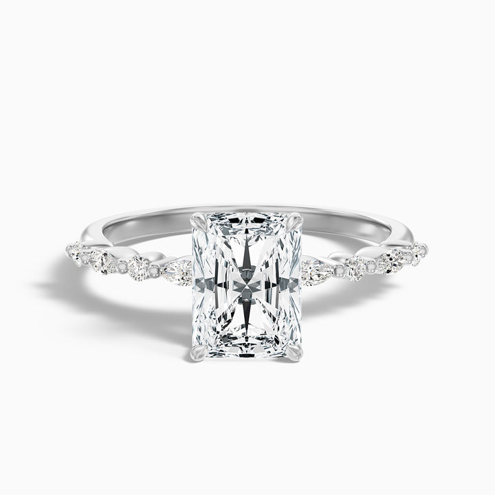 Gloria 2 Carat Radiant With Side Stone Hidden Halo Lab Grown Diamond Ring in 925 Sterling Silver