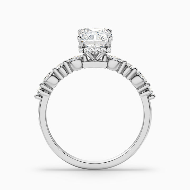 Gloria 2 Carat Radiant With Side Stone Hidden Halo Lab Grown Diamond Ring in 925 Sterling Silver