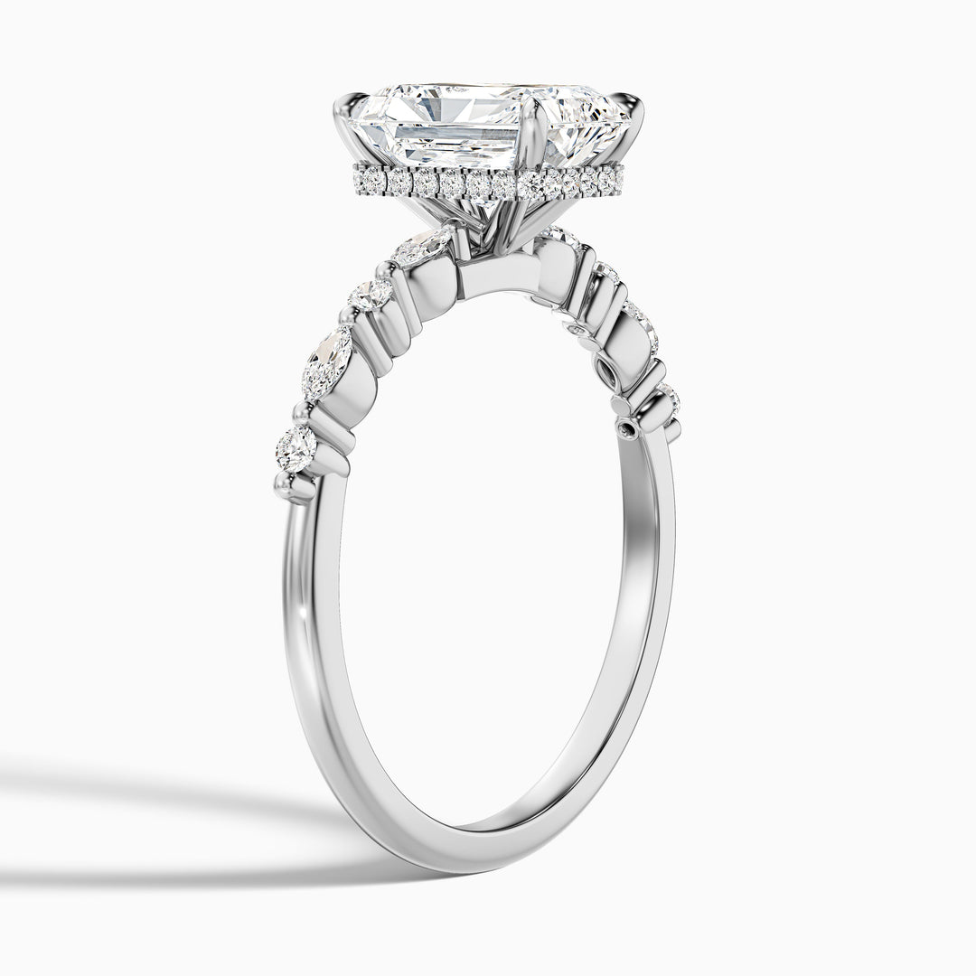 Gloria 5 Carat Radiant With Side Stone Hidden Halo Lab Grown Diamond Ring in Platinum