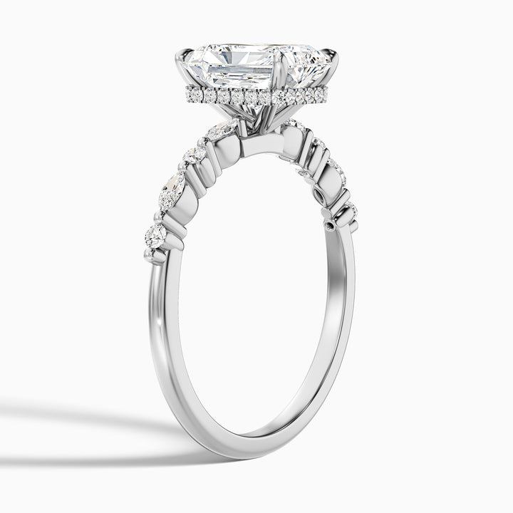 Gloria 5 Carat Radiant With Side Stone Hidden Halo Lab Grown Diamond Ring in Platinum