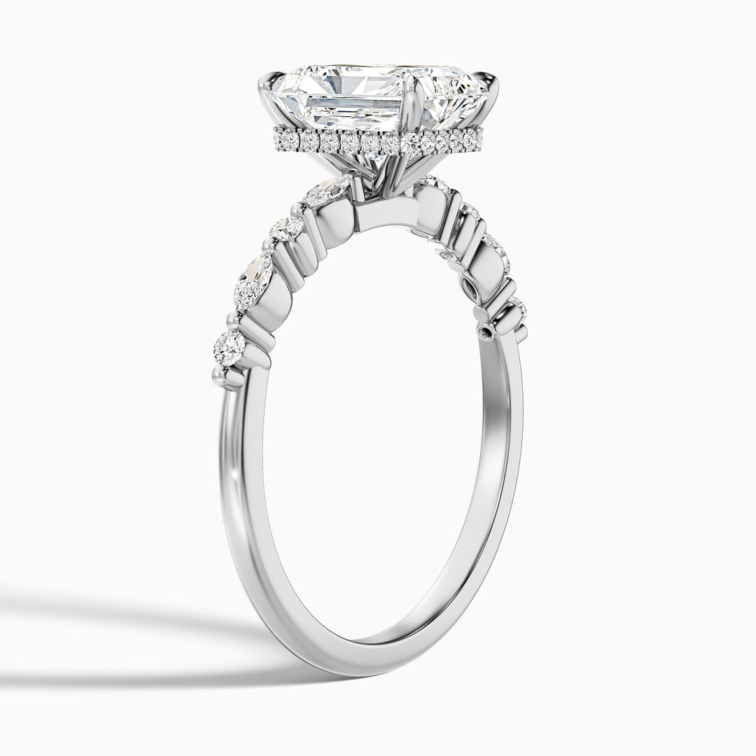 Gloria 2 Carat Radiant With Side Stone Hidden Halo Lab Grown Diamond Ring in 925 Sterling Silver