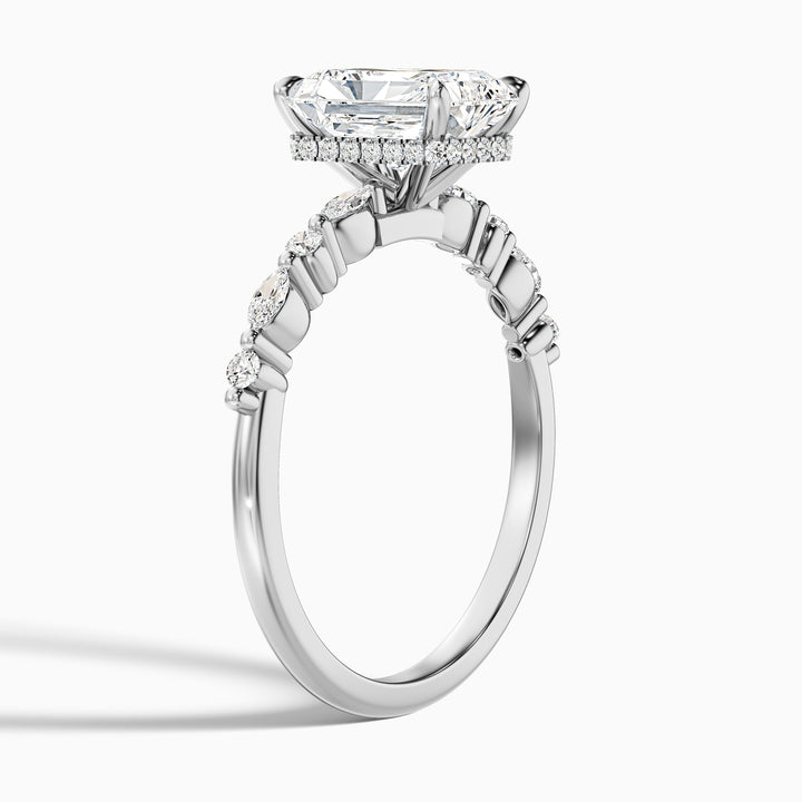 Gloria 2 Carat Radiant With Side Stone Hidden Halo Lab Grown Diamond Ring in 925 Sterling Silver