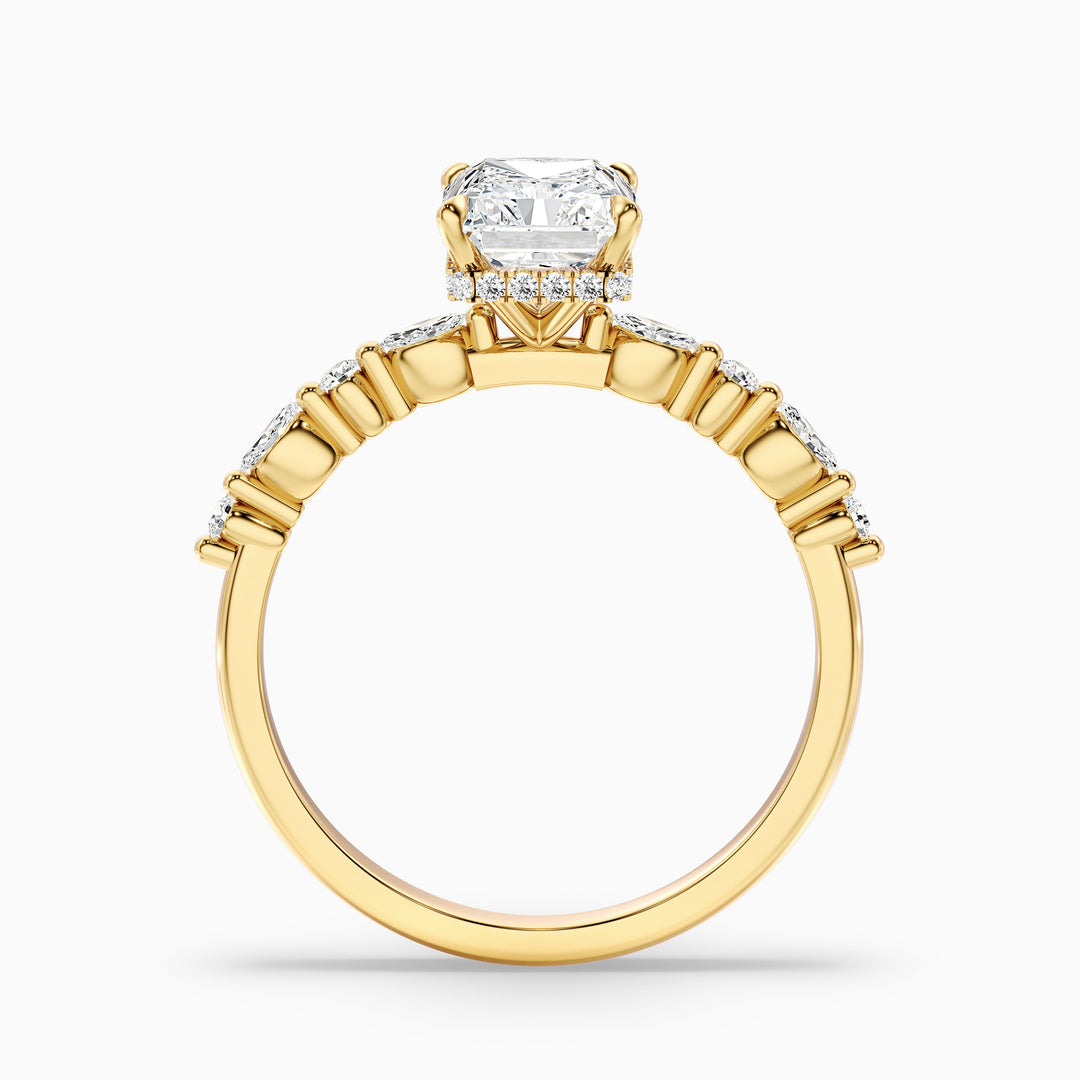 Erica 2 Carat Radiant With Side Stones and Hidden Halo Moissanite Engagement Ring in 925 Sterling Silver