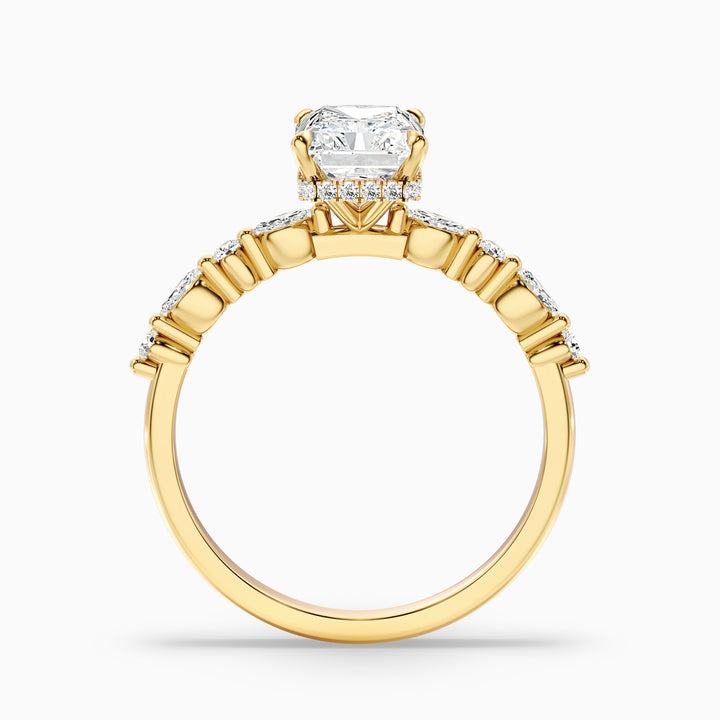 Gloria 2 Carat Radiant With Side Stone Hidden Halo Lab Grown Diamond Ring in 925 Sterling Silver