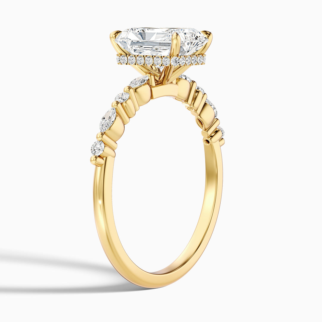 Gloria 2 Carat Radiant With Side Stone Hidden Halo Lab Grown Diamond Ring in 925 Sterling Silver