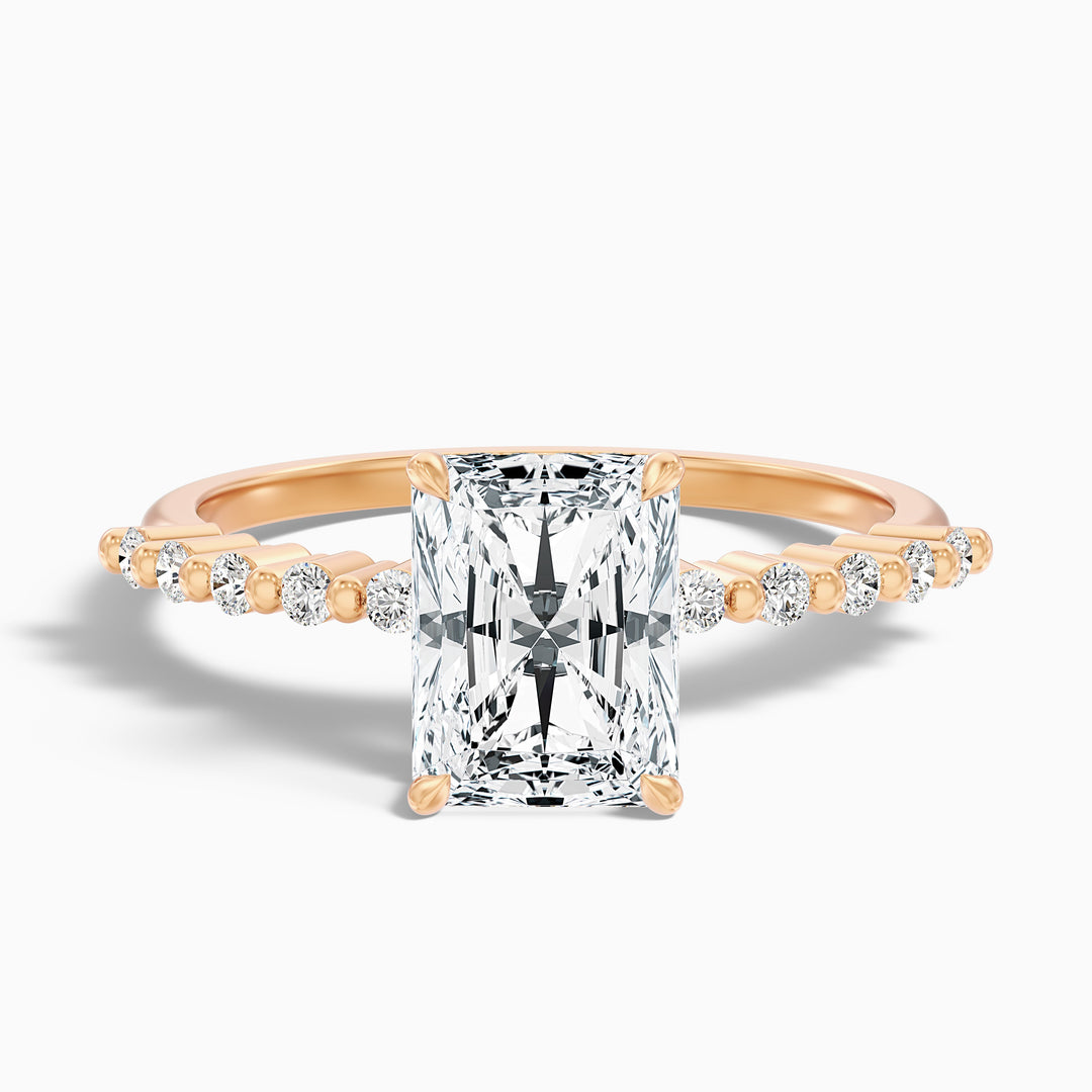 Willy 2.5 Carat Radiant With Side Stone Hidden Halo Moissanite Diamond Ring in 18k Rose Gold