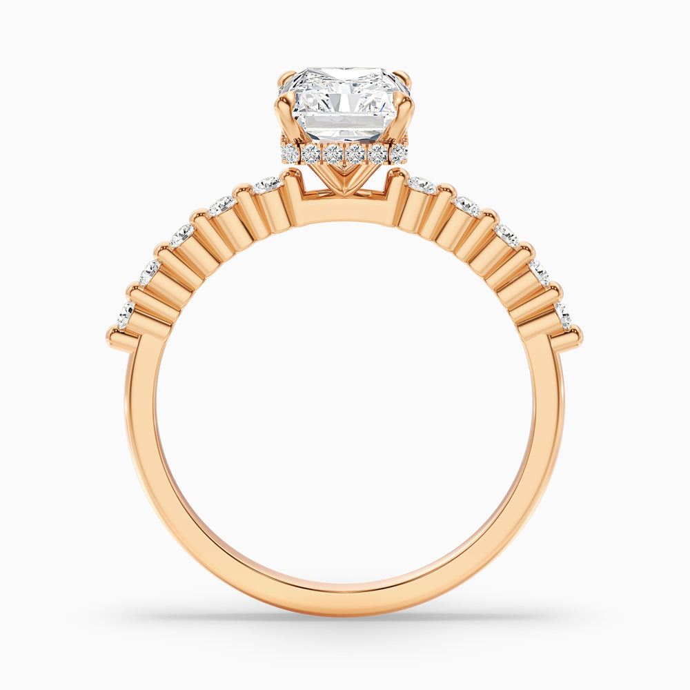 arlen 3.5 carat radiant with side stone hidden halo lab grown diamond ring in 10k rose gold - Side View