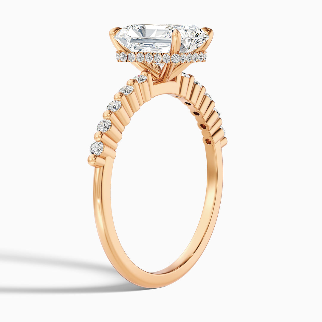 Willy 5 Carat Radiant With Side Stone Hidden Halo Moissanite Diamond Ring in 925 Sterling Silver