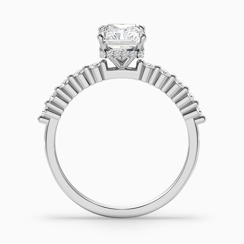 arlen 1 carat radiant with side stone hidden halo lab grown diamond ring in 10k white gold - Side View