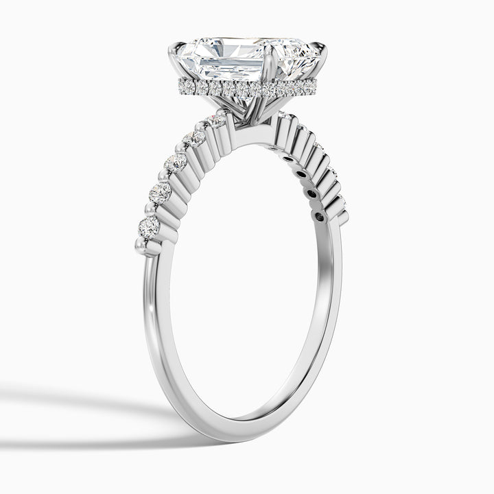 Willy 4.5 Carat Radiant With Side Stone Hidden Halo Moissanite Diamond Ring in 18k White Gold