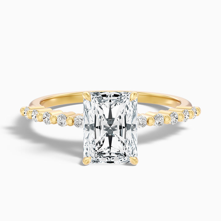 Willy 3.5 Carat Radiant With Side Stone Hidden Halo Moissanite Diamond Ring in 18k White Gold