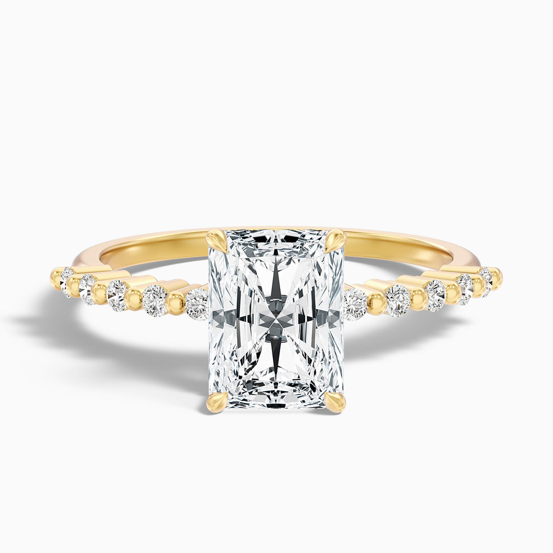 arlen 5 carat radiant with side stone hidden halo lab grown diamond ring in 14k yellow gold - Front View