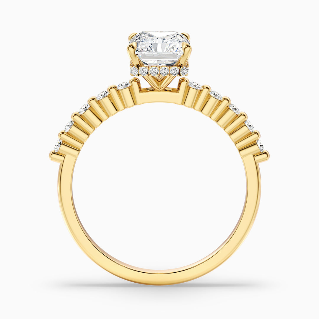 Willy 3.5 Carat Radiant With Side Stone Hidden Halo Moissanite Diamond Ring in 14k Rose Gold