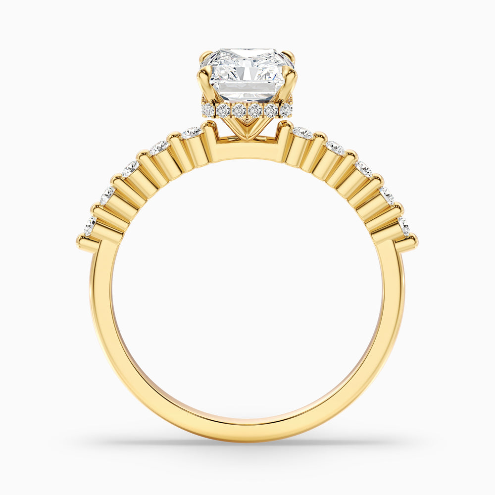 arlen 5 carat radiant with side stone hidden halo lab grown diamond ring in 14k yellow gold - Side View