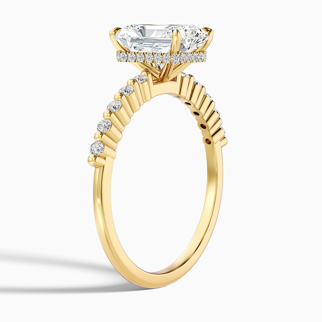 Willy 5 Carat Radiant With Side Stone Hidden Halo Moissanite Diamond Ring in 925 Sterling Silver
