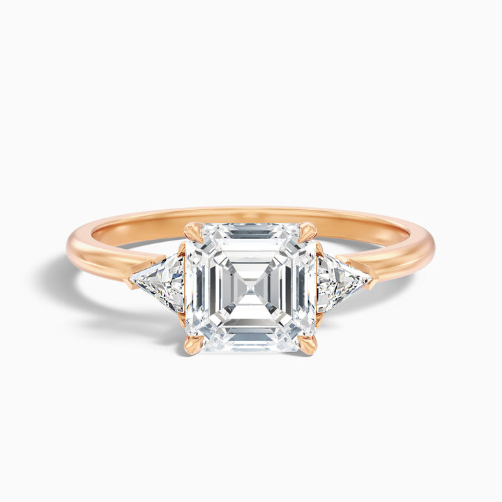 Gigi 1 Carat Three Stone Asscher With Triangle Side Stones Lab Grown Diamond Ring in 925 Sterling Silver