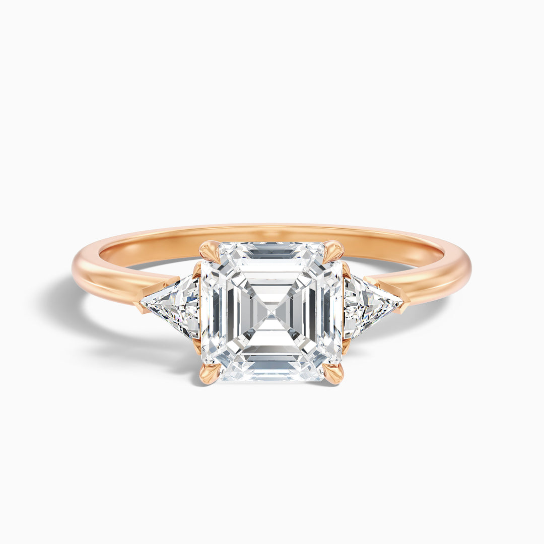 Gigi 2 Carat Three Stone Cushion With Trillion Side Stones Lab Grown Diamond Ring in 18k White Gold