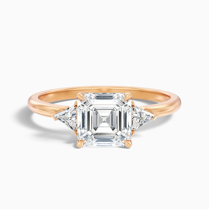 Gigi 1 Carat Three Stone Cushion With Trillion Side Stones Lab Grown Diamond Ring in 10k Rose Gold