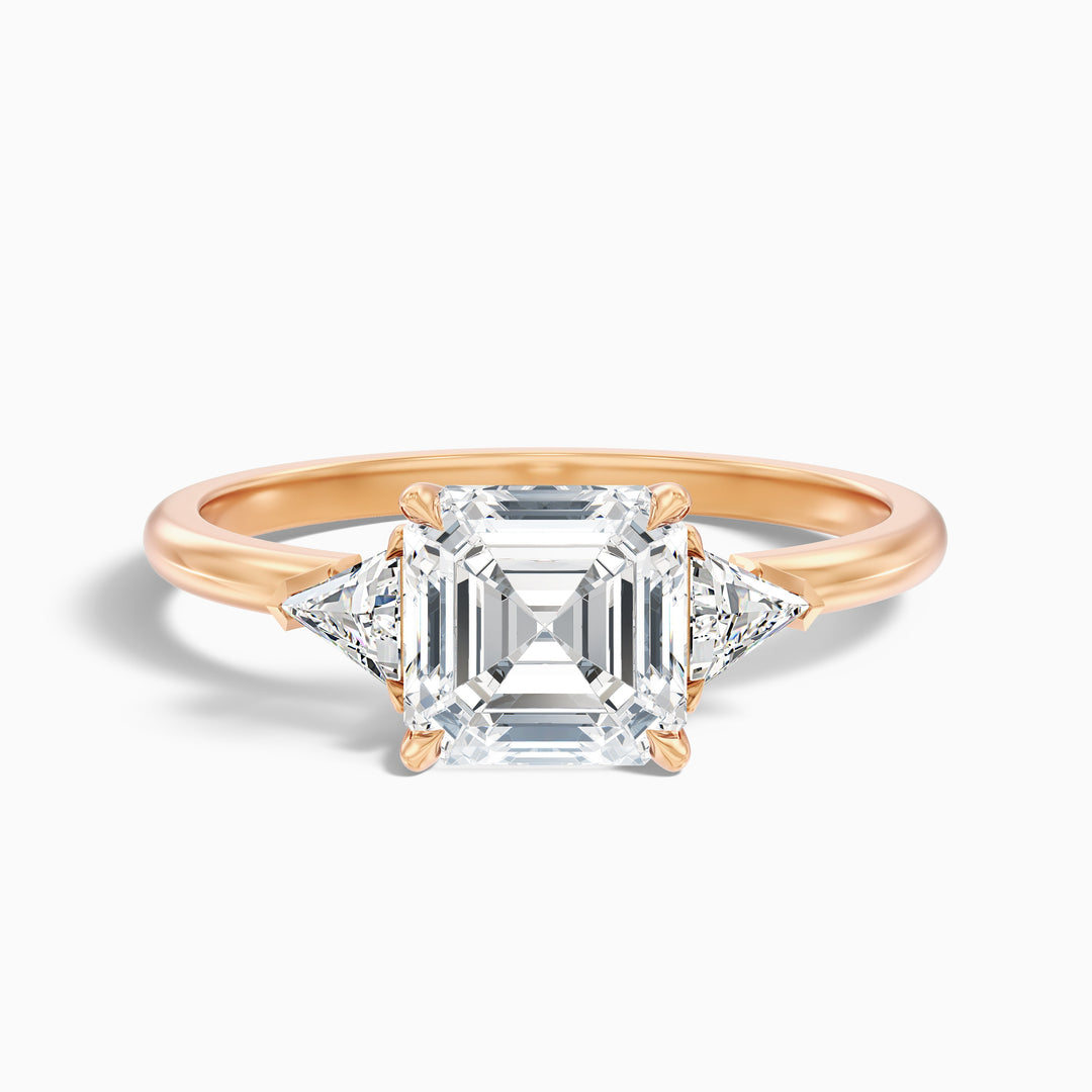 Gigi 3.5 Carat Three Stone Asscher With Triangle Side Stones Lab Grown Diamond Ring in 925 Sterling Silver