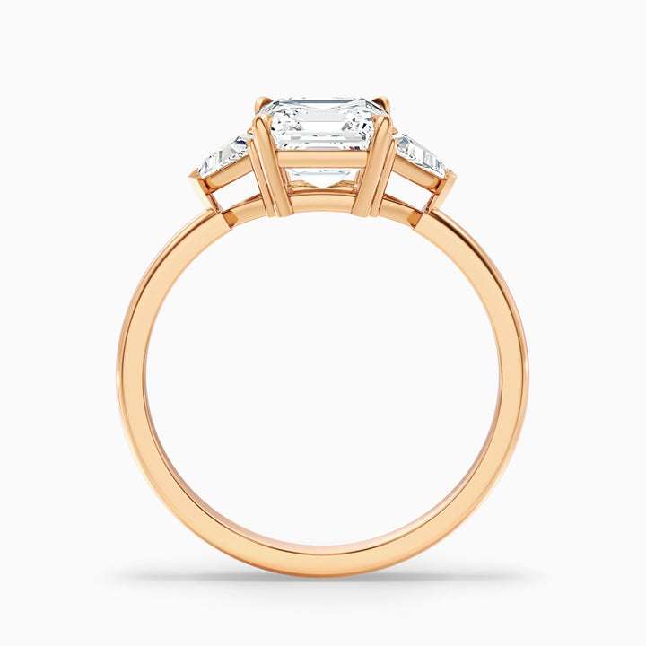 Gigi 2.5 Carat Three Stone Asscher With Triangle Side Stones Lab Grown Diamond Ring in 925 Sterling Silver