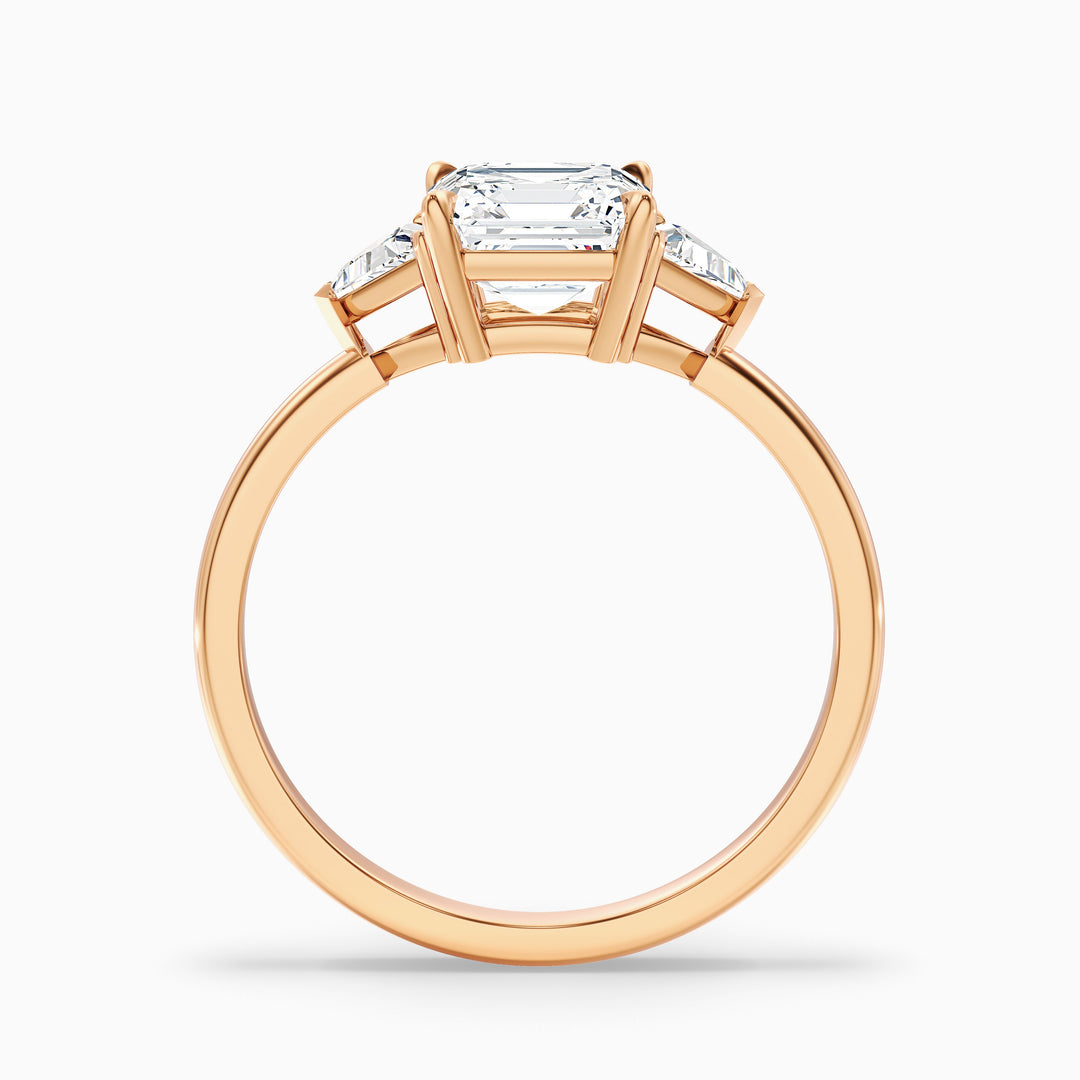 Gigi 4.5 Carat Three Stone Cushion With Trillion Side Stones Lab Grown Diamond Ring in 14k Rose Gold