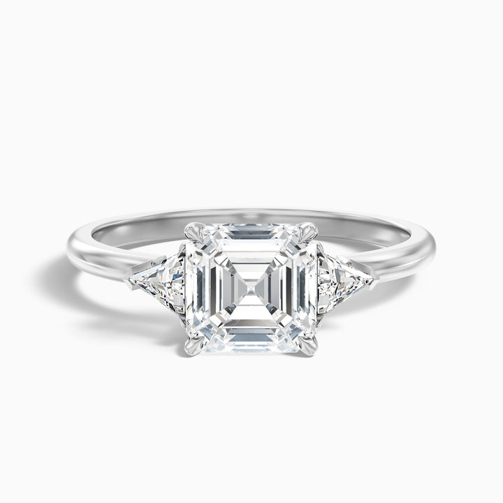 Gigi 2.5 Carat Three Stone Asscher With Triangle Side Stones Lab Grown Diamond Ring in 925 Sterling Silver