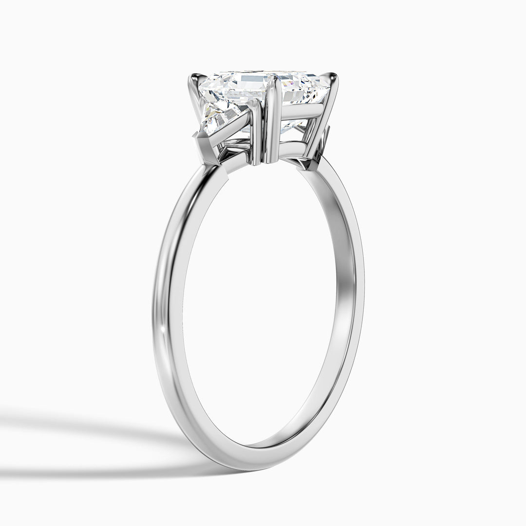 Gigi 1 Carat Three Stone Asscher With Triangle Side Stones Lab Grown Diamond Ring in 925 Sterling Silver