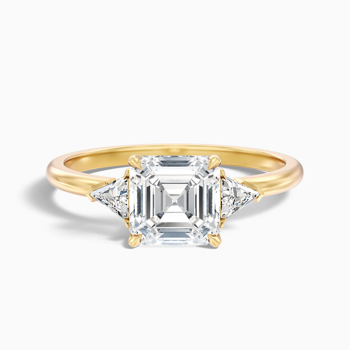 Gigi 1 Carat Three Stone Cushion With Trillion Side Stones Lab Grown Diamond Ring in 10k Rose Gold