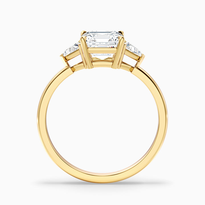 Gigi 3 Carat Three Stone Cushion With Trillion Side Stones Lab Grown Diamond Ring in 18k Yellow Gold