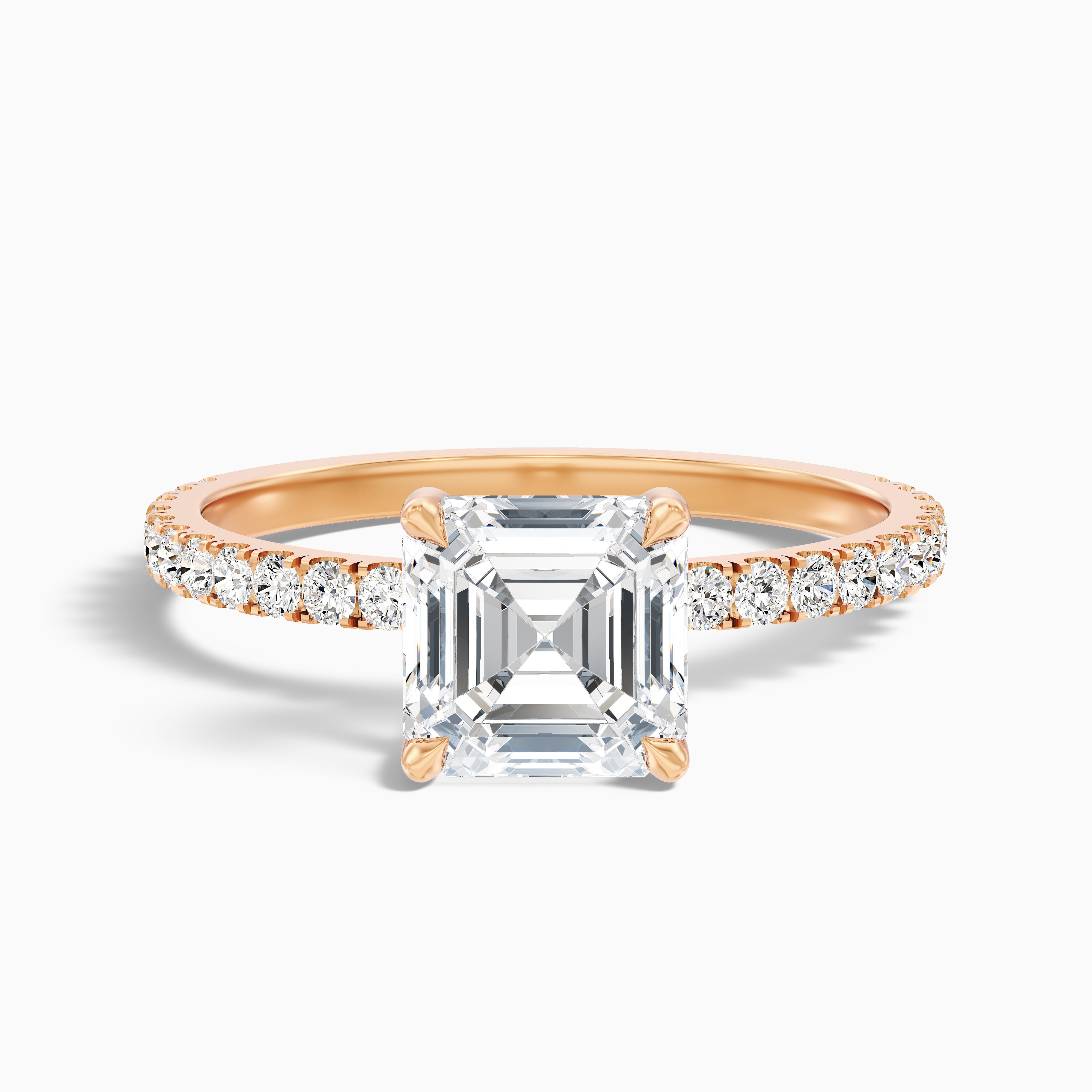 Mandy 1 Carat Asscher Cut Side Stone Moissanite Engagement Ring in 14k Rose Gold