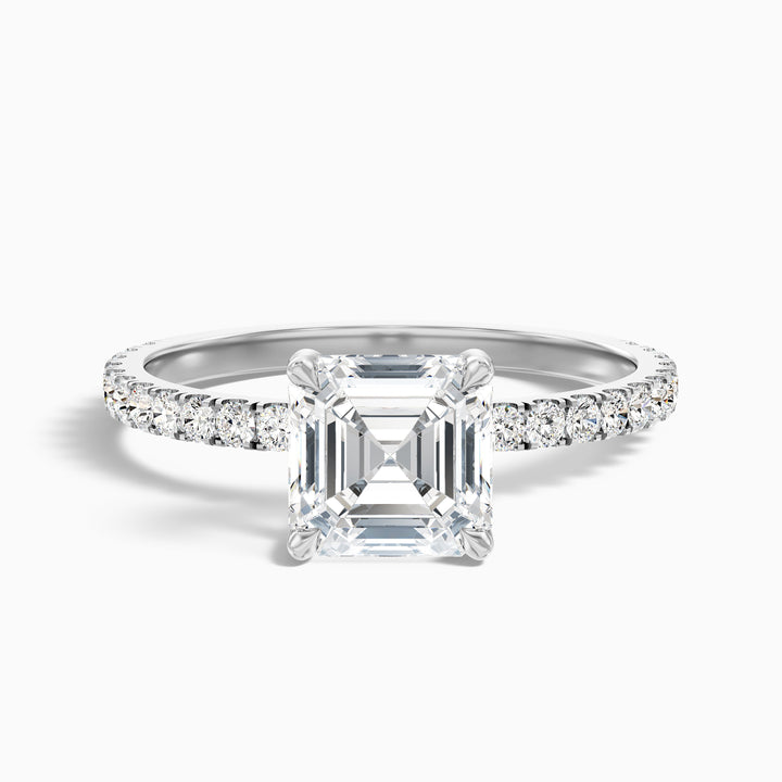 Mylie 3 Carat Asscher Cut Side Stone Pave Lab Grown Diamond Engagement Ring in 925 Sterling Silver