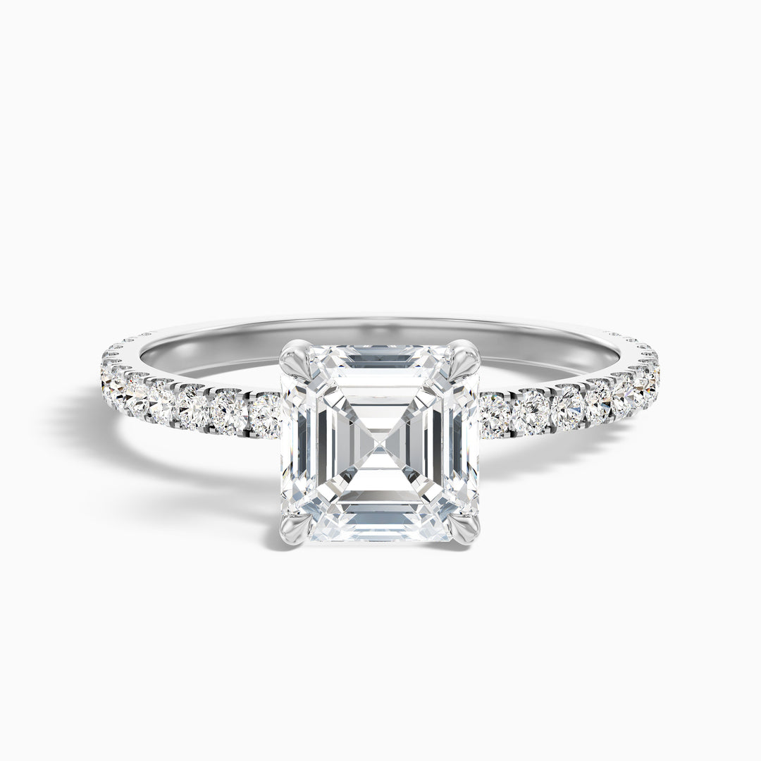 Mylie 1 Carat Asscher Cut Side Stone Pave Lab Grown Diamond Engagement Ring in 925 Sterling Silver