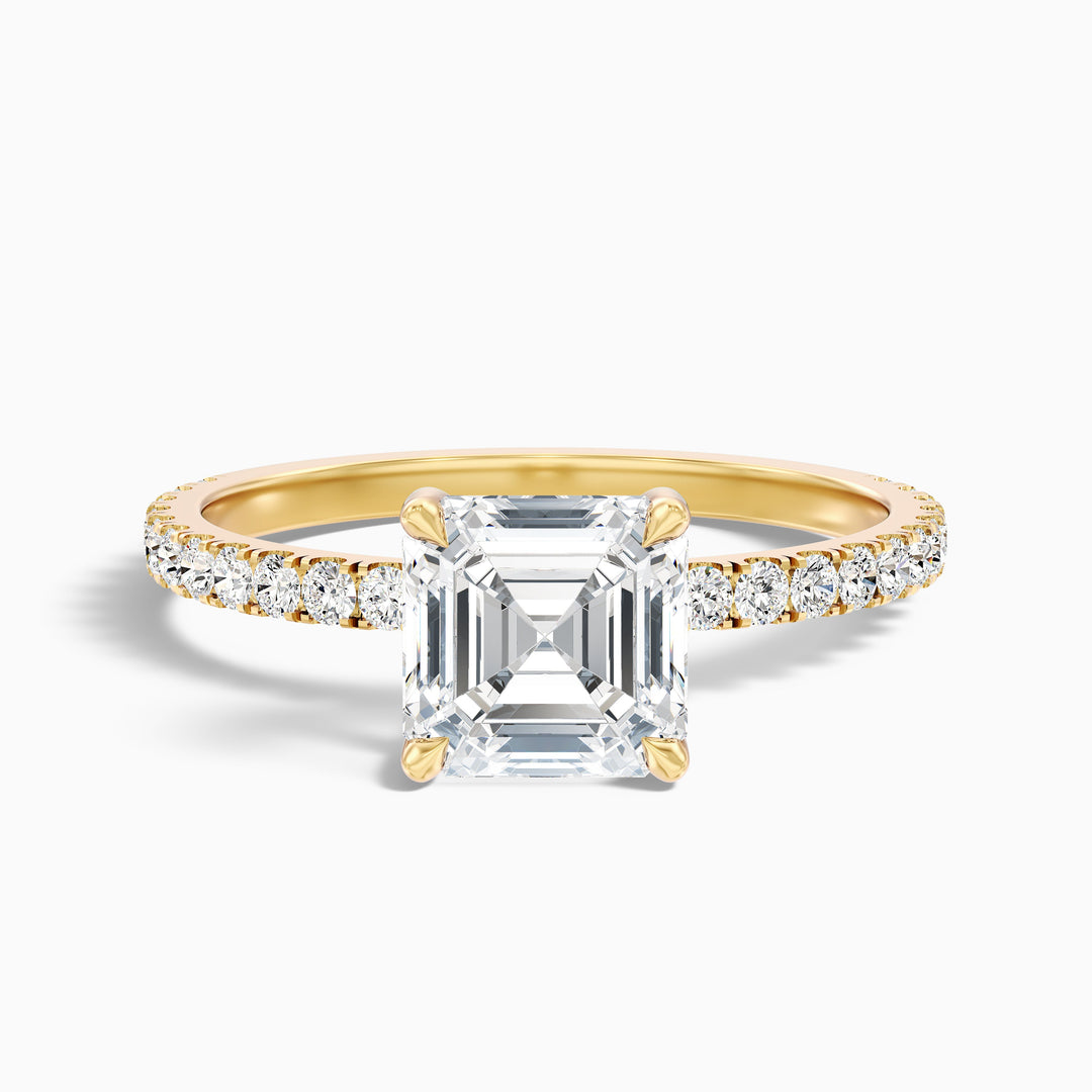 Mylie 2 Carat Asscher Cut Side Stone Pave Lab Grown Diamond Engagement Ring in 925 Sterling Silver