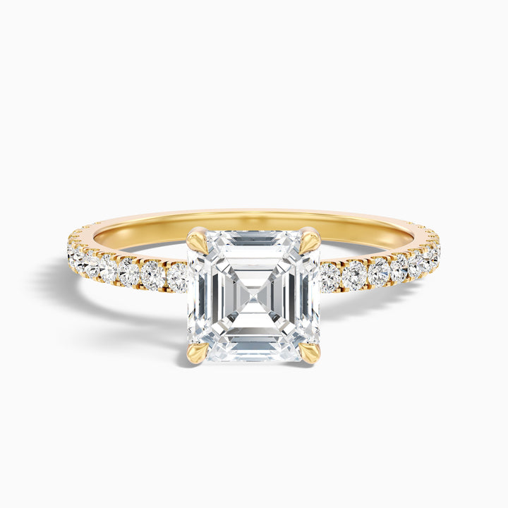 Mylie 2.5 Carat Asscher Cut Side Stone Pave Lab Grown Diamond Engagement Ring in 925 Sterling Silver