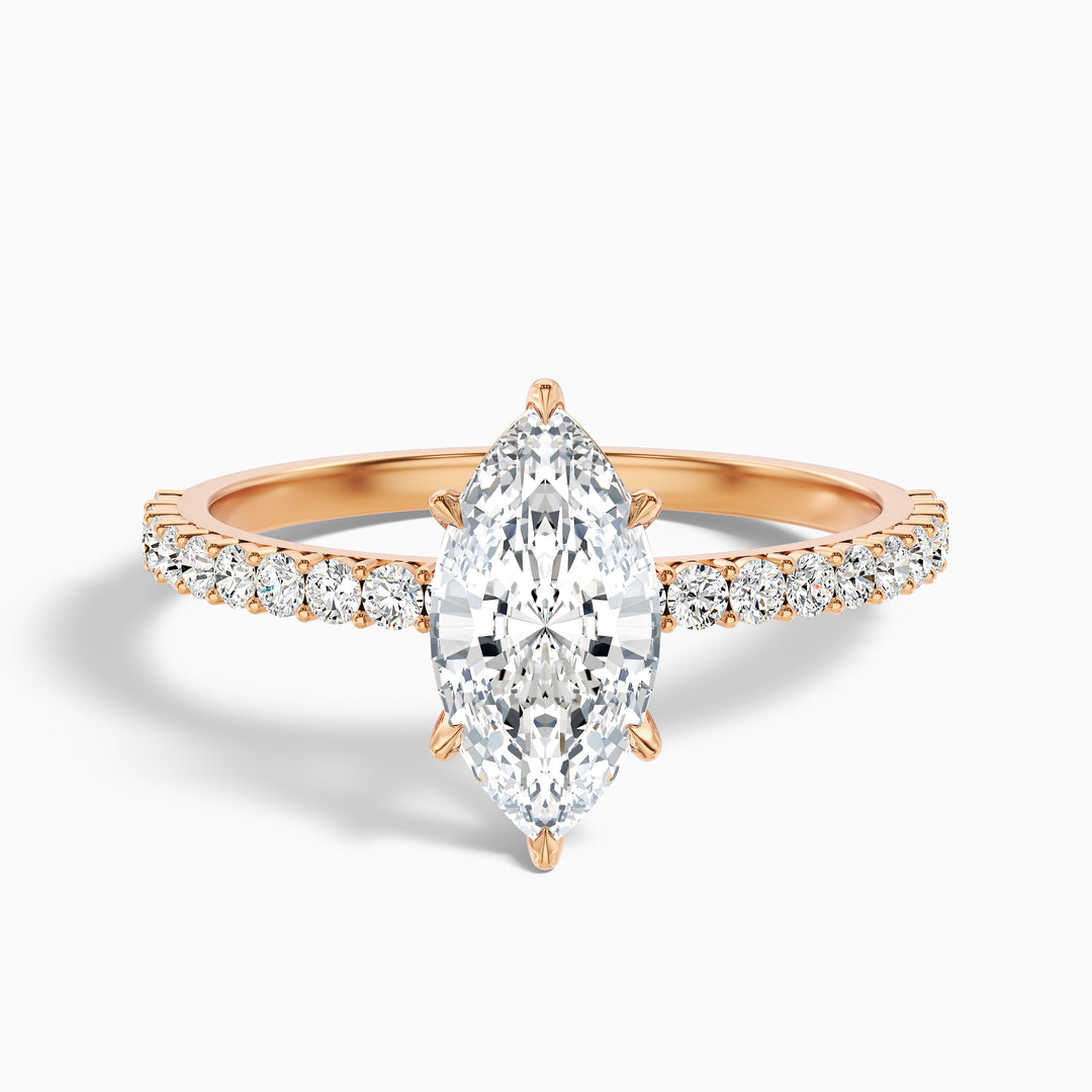 Naomi 1 Carat Marquise Side Stone Moissanite Engagement Ring in 14k White Gold