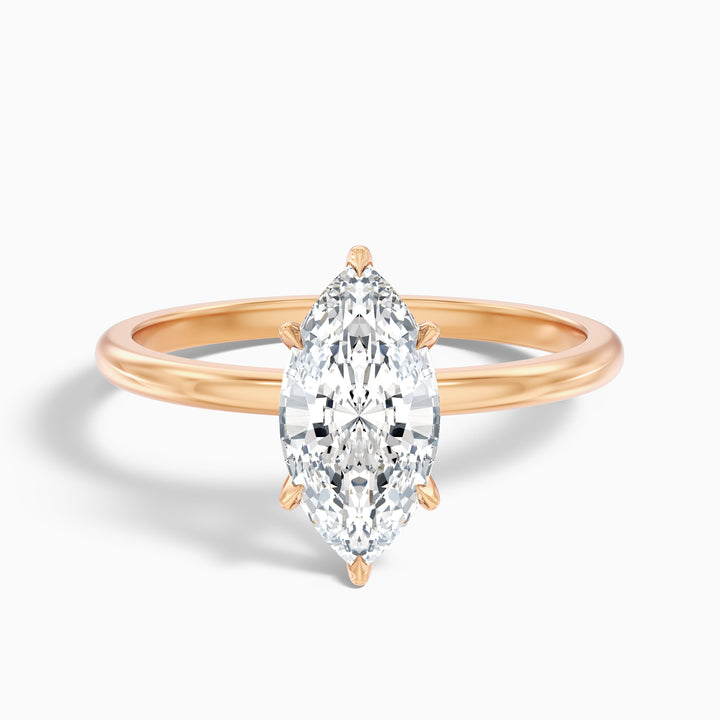 Jean 3 Carat 6 Prong Marquise Cut Lab Grown Diamond Ring in 925 Sterling Silver