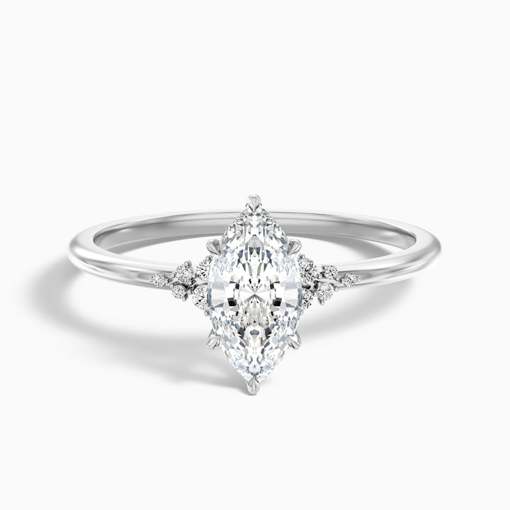 Kyla 1.5 Carat Marquise Cut Side Stone Lab Grown Diamond Ring in 14k White Gold