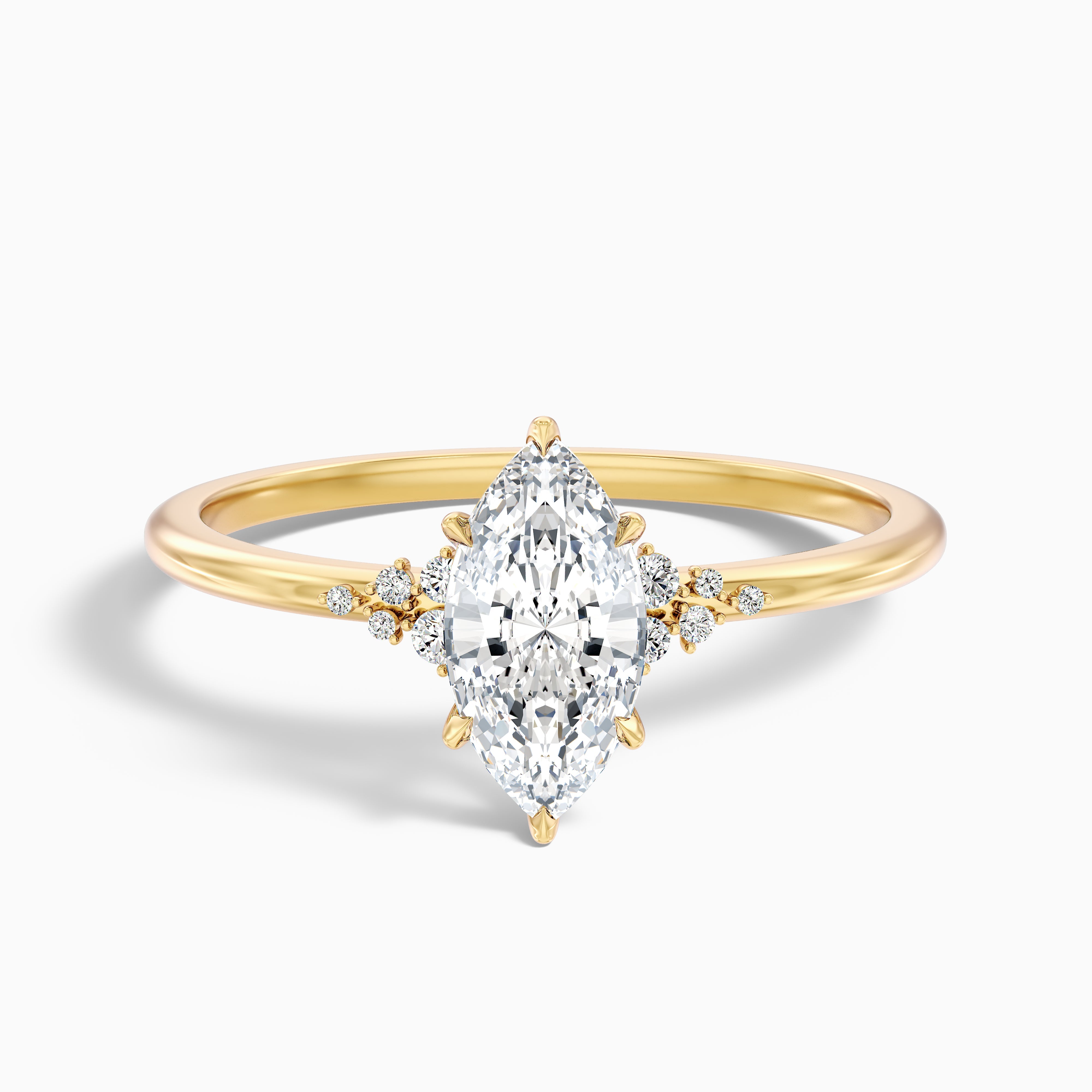 Lylah 1 Carat Marquise Cut Side Stone Moissanite Diamond Ring in 10k Yellow Gold