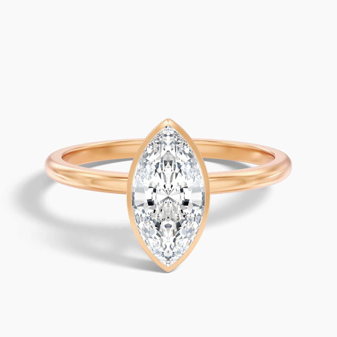 Leah 3 Carat Marquise Cut Bezel Set Lab Grown Diamond Ring in 925 Sterling Silver
