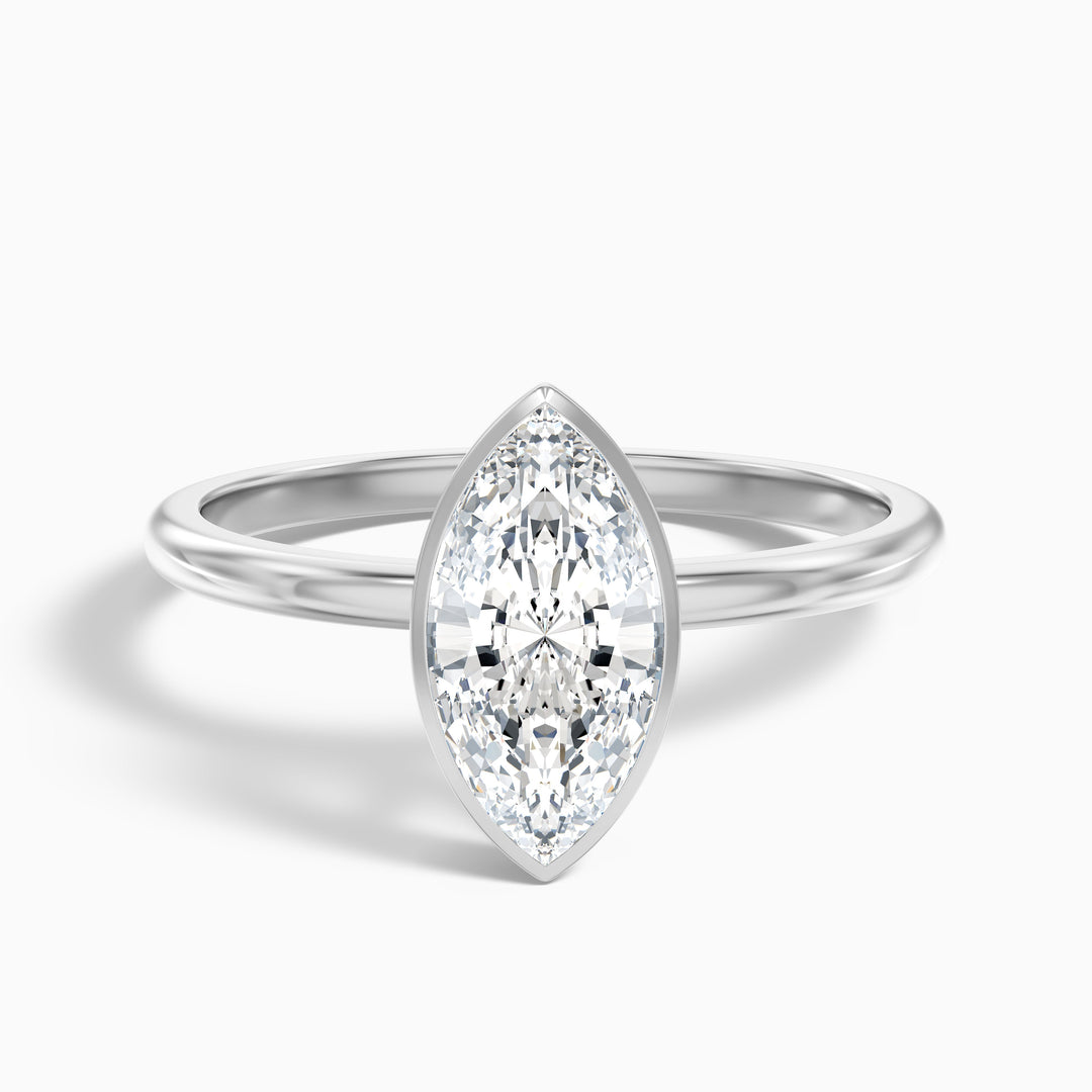 Leah 3 Carat Marquise Cut Bezel Set Lab Grown Diamond Ring in 925 Sterling Silver