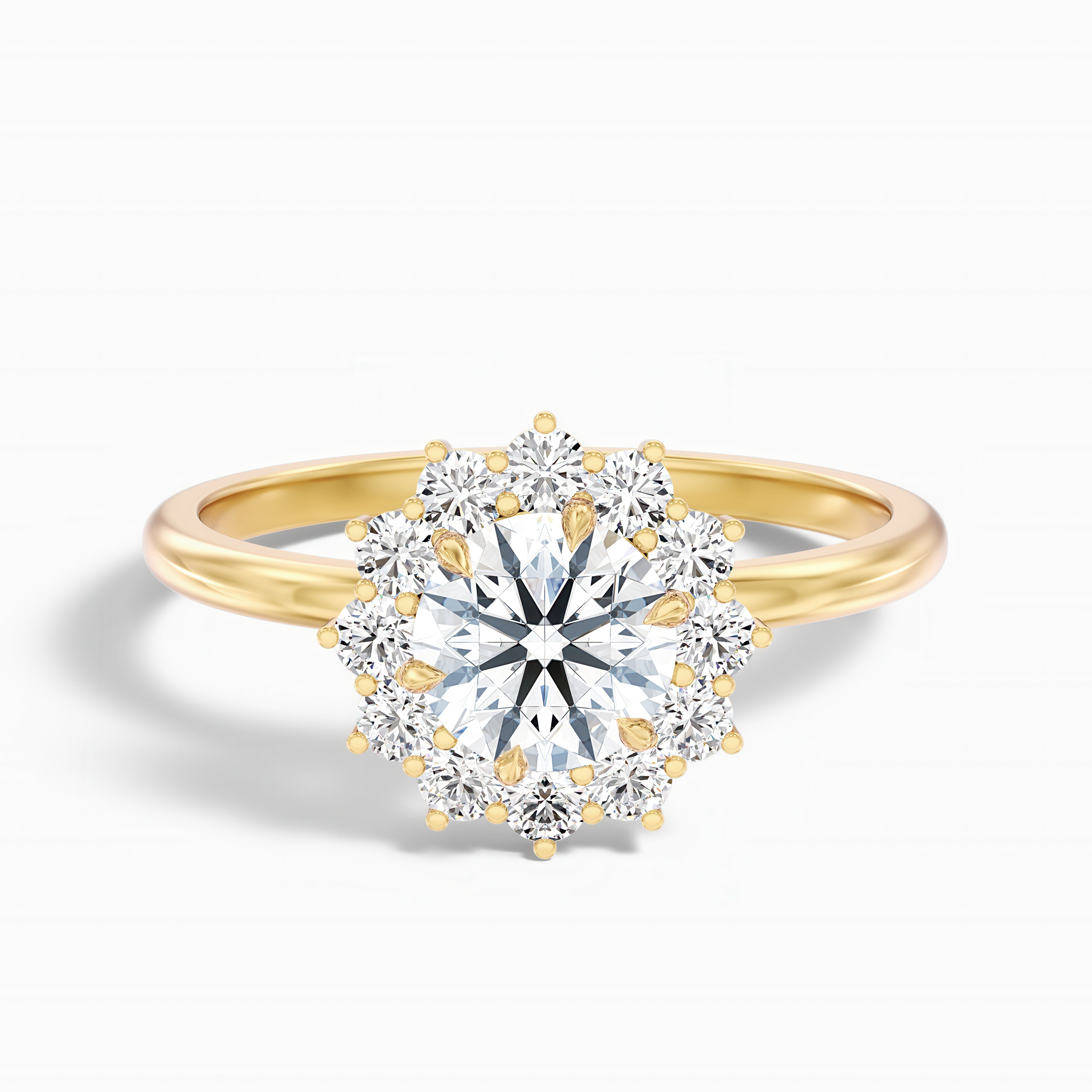 Ozie 1.5 Carat Round Cut Vintage Inspired Halo Moissanite Diamond Ring in 14k Yellow Gold