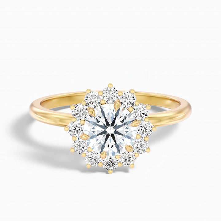 Mila 2 Carat Round Cut Vintage Inspired Halo Lab Grown Diamond Ring in 18k Yellow Gold