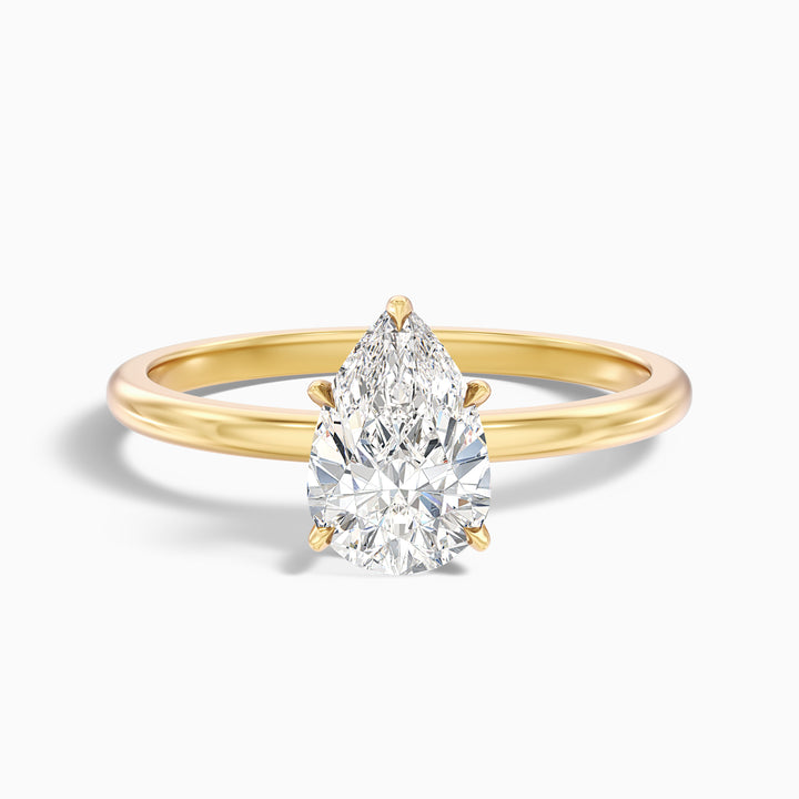 Qiana 1 Carat Pear Cut Hidden Halo Moissanite Diamond Ring in 10k Yellow Gold