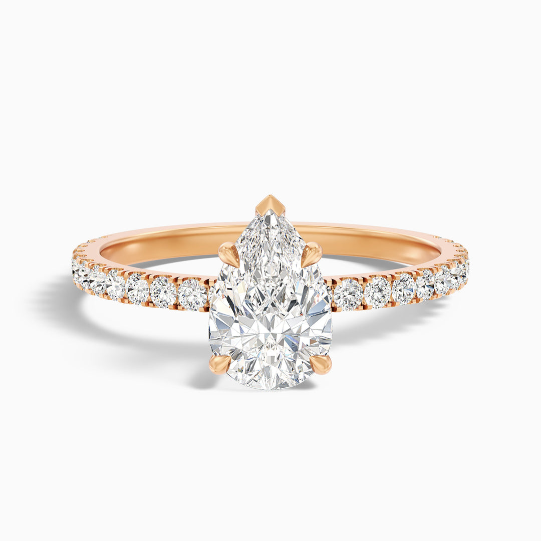 Elva 1.5 Carat Pear Cut Side Stone Pave Moissanite Diamond Ring in 10k Yellow Gold