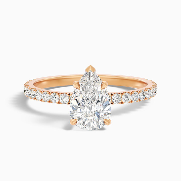 Elva 1.5 Carat Pear Cut Side Stone Pave Moissanite Diamond Ring in 10k Yellow Gold