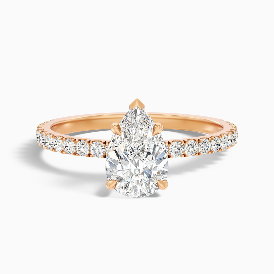 Vera 1.5 Carat Pear Cut Side Stone Pave Lab Grown Diamond Ring in 925 Sterling Silver