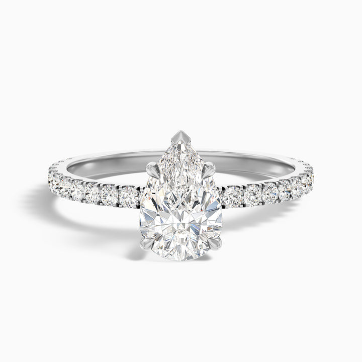 Elva 1.5 Carat Pear Cut Side Stone Pave Moissanite Diamond Ring in 10k Yellow Gold