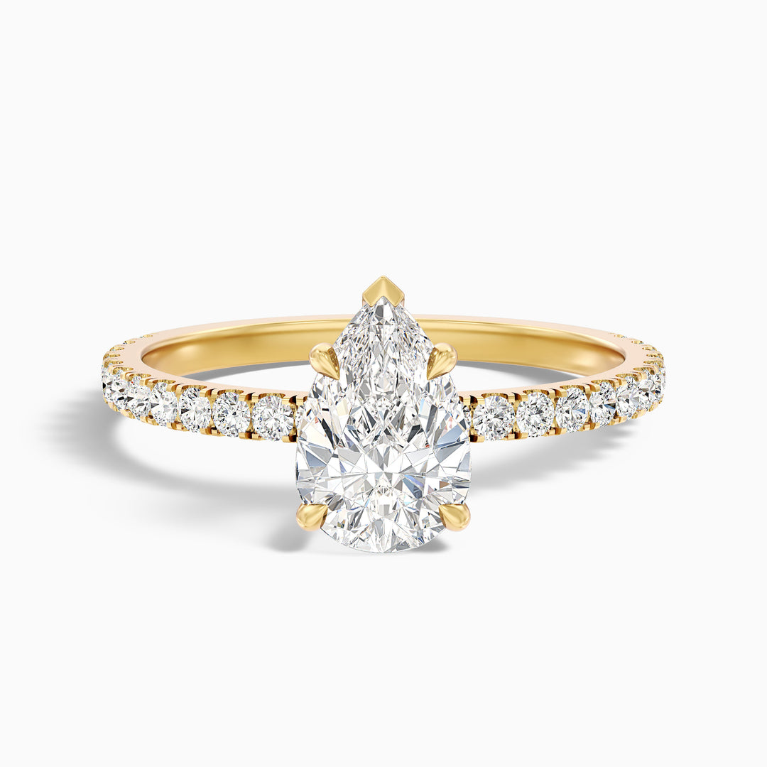 Elva 2.5 Carat Pear Cut Side Stone Pave Moissanite Diamond Ring in 18k Rose Gold